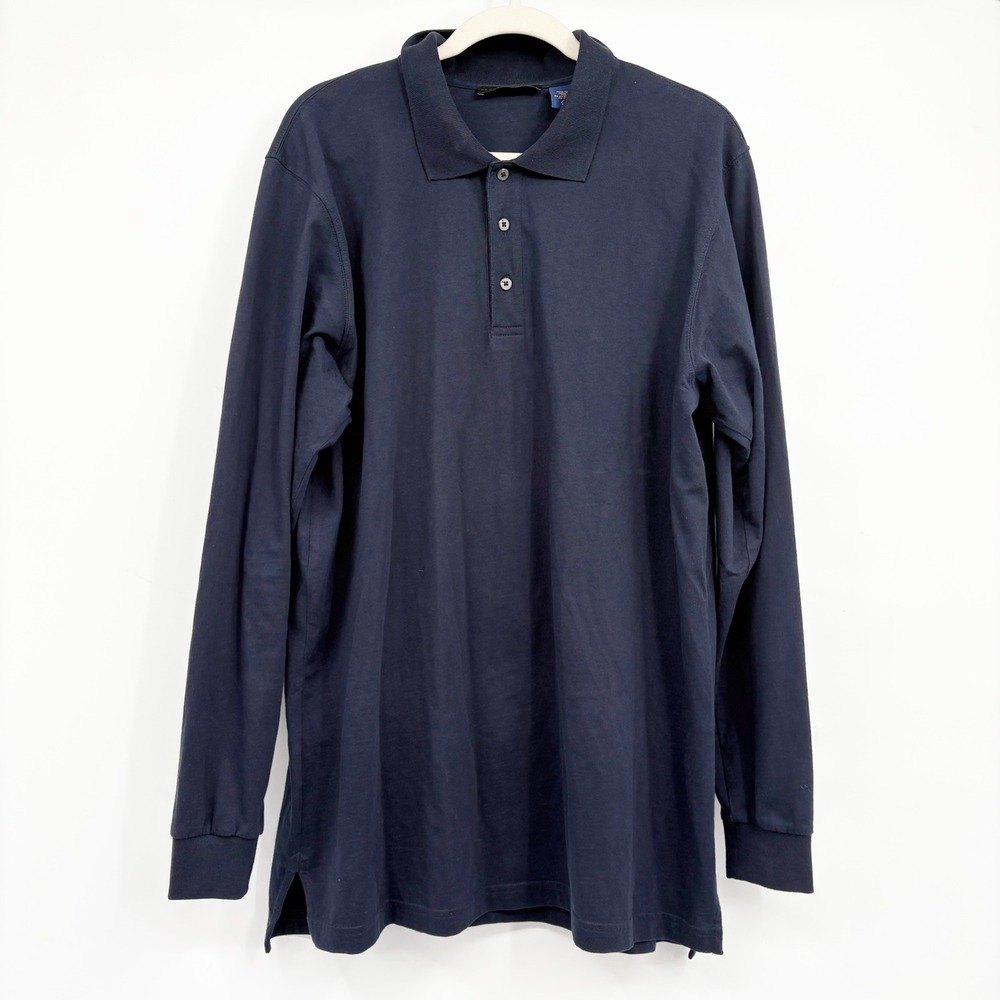 Peru Unlimited Mens Navy Blue 100% Pima Cotton Preppy Long Sleeve Polo Shirt XL